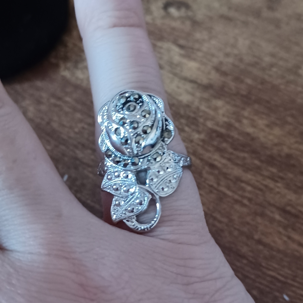 Silver Crystal Rose Statement Ring - image 2